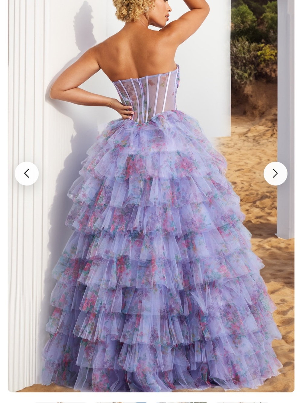 Jovani 39149 Strapless Lavender Floral Ruffle Ball Gown NET size 6 retail 550$ - Picture 3 of 10